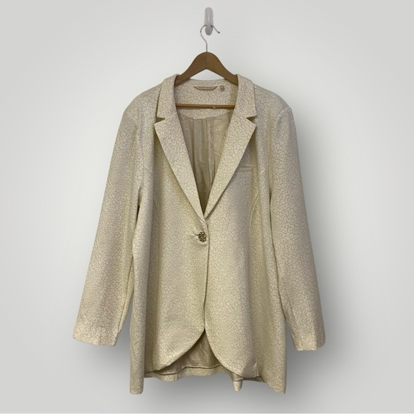 Soft Surroundings Cream Leontine Leopard Blazer Jeweled Buttons Sz 3X - Picture 2 of 12